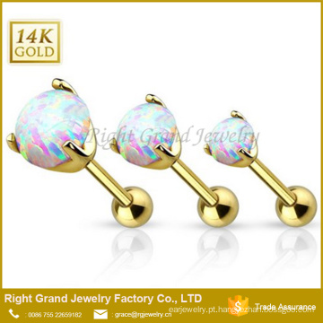 Pinos de aço inoxidável conjunto opala sintética 14K ouro chapeado garanhão Tragus Piercing